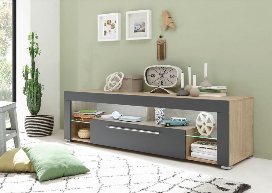 Emob Tv-meubel Gazza 153cm met 1 deur grijs eik Woonkamerkasten Bruin; Grijs MDF; Spaanplaat Woonkamerkasten Op voorraad - Foto 2