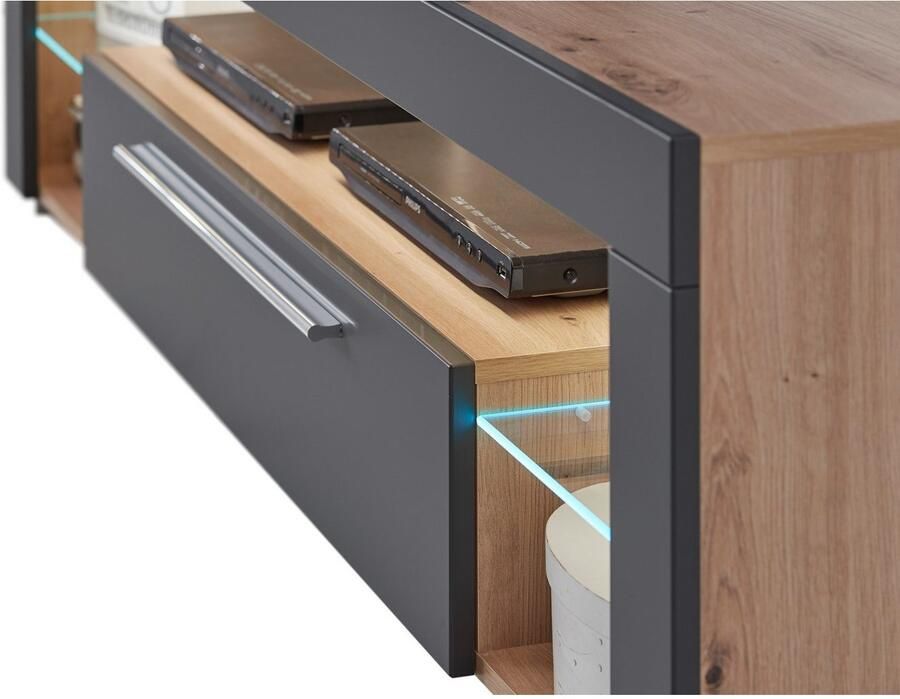 Emob Tv-meubel Gazza 153cm met 1 deur grijs eik Woonkamerkasten Bruin; Grijs MDF; Spaanplaat Woonkamerkasten Op voorraad