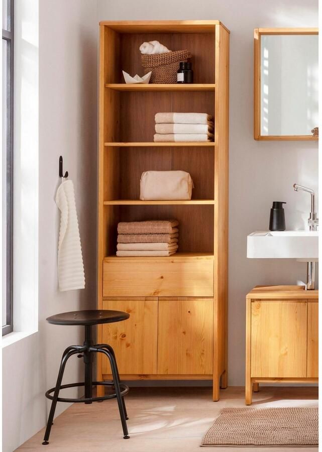 OTTO products Hoge kast Jorrick Breedte 60 cm massief grenenhout met bio olie was behandeld - Foto 4