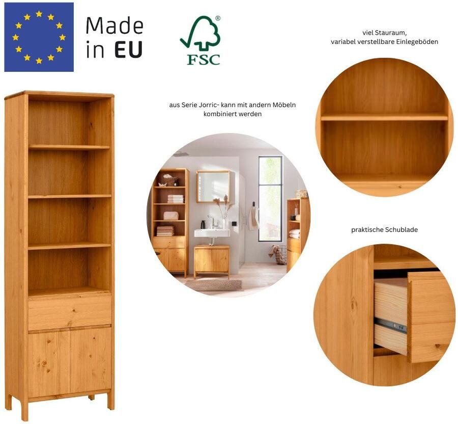 OTTO products Hoge kast Jorrick Breedte 60 cm massief grenenhout met bio olie was behandeld