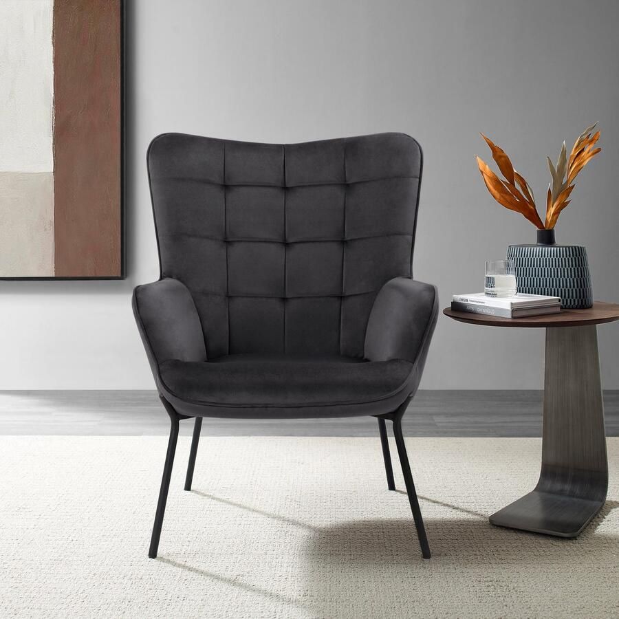 Home affaire Loungestoel Luukas ovale stoel met metalen poten Stof gerecycled polyester zacht verdikte zitting en rugleuning zithoogte 46 cm (1 stuk) - Foto 2