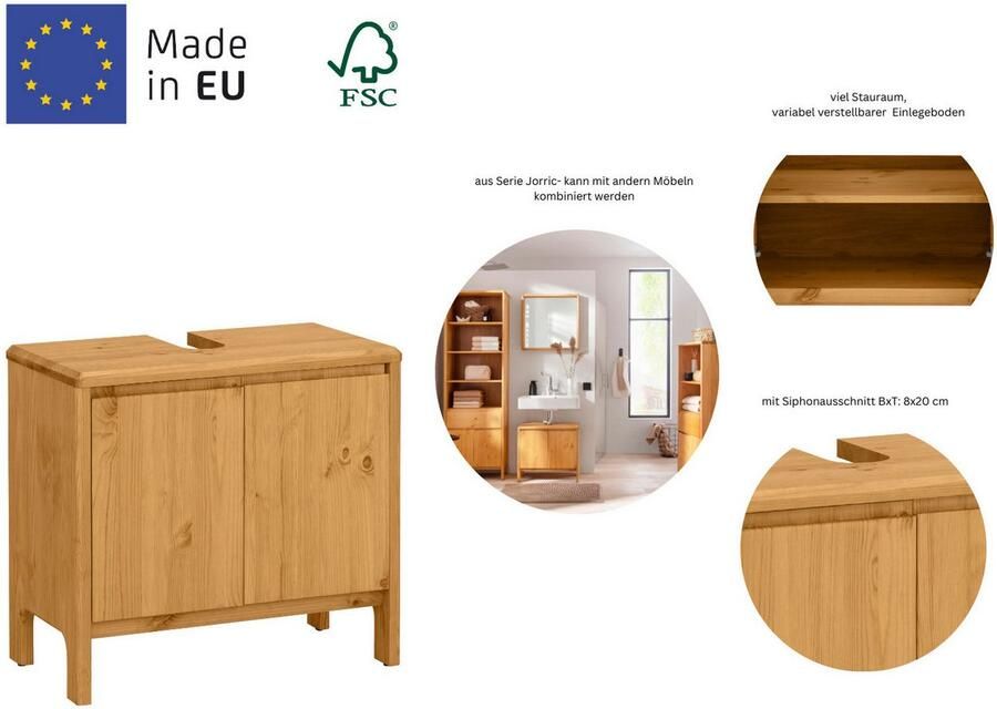 OTTO products Wastafelonderkast Jorrick Breedte 60 cm grenen met bio olie was behandeld sifonuitsparing - Foto 7