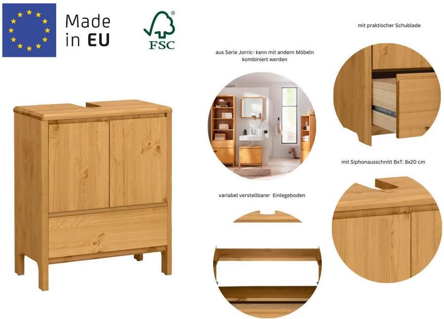 OTTO products Wastafelonderkast Jorrick Breedte 60 cm grenen met bio olie was behandeld sifonuitsparing - Foto 5