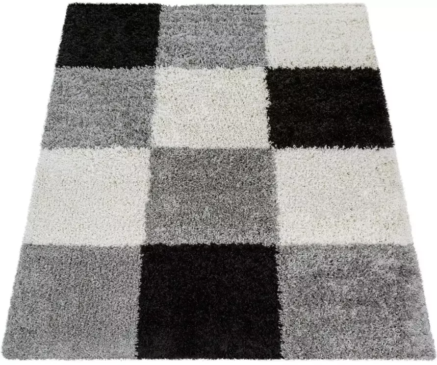 Paco Home Hoogpolig vloerkleed Mango 316 zachte shaggy modern geruit design ideaal in de woonkamer & slaapkamer