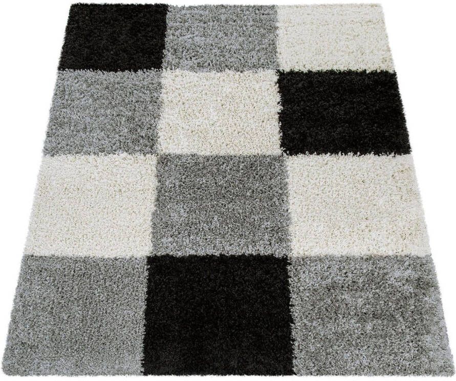 Paco Home Hoogpolig vloerkleed Mango 316 zachte shaggy modern geruit dessin