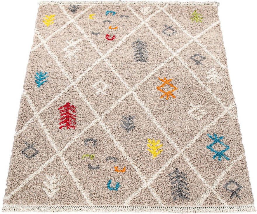 Paco Home Hoogpolig vloerkleed Wooly 285 Berber design ruitenmotief zacht & behaaglijk met franje - Foto 5