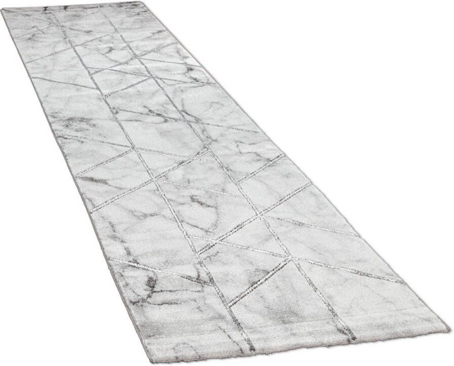 Paco Home Loper Kracht 524 Korte pool modern marmer-design met goud- zilverkleurige accenten