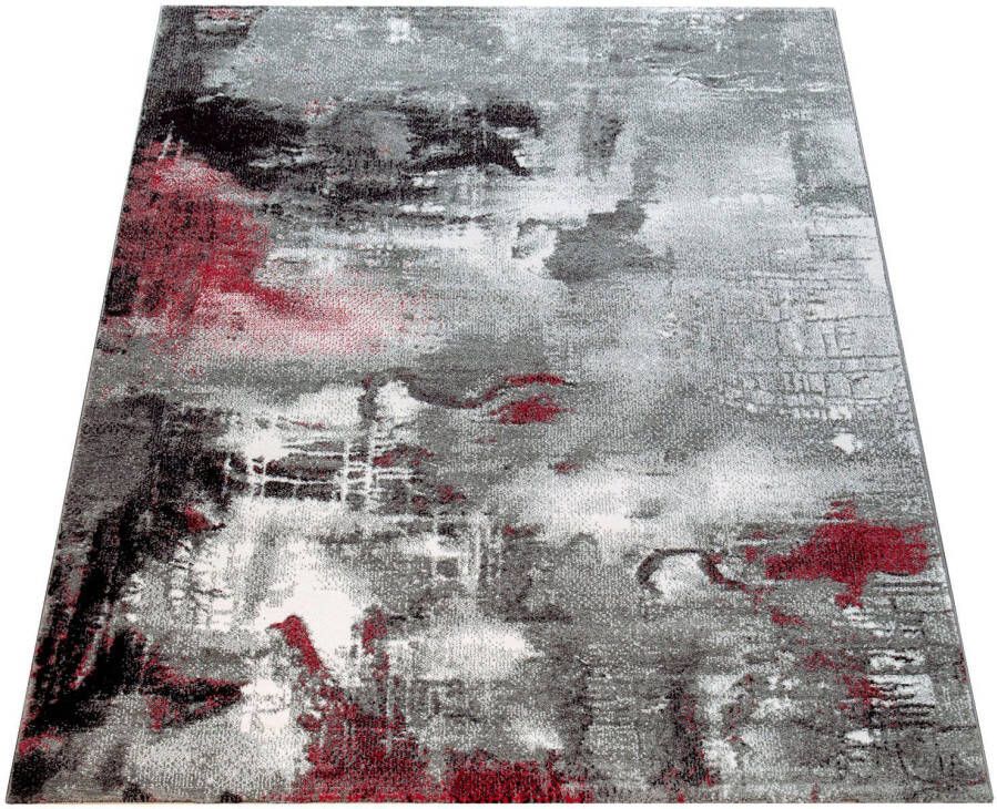 Paco Home Vloerkleed Modern Designervloerkleed Canvaslook Gemêleerd Gemarmerd Grijs Rood Crème 120x170 cm - Foto 4