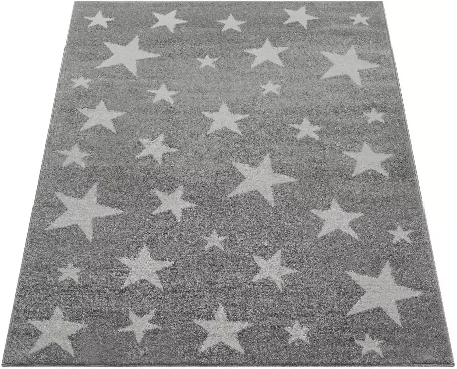 Paco Home Modern Laagpolig Kindervloerkleed Sterrendesign Kinderkamer Star Patroon Grijs Wit 200 cm Quadrat - Foto 2