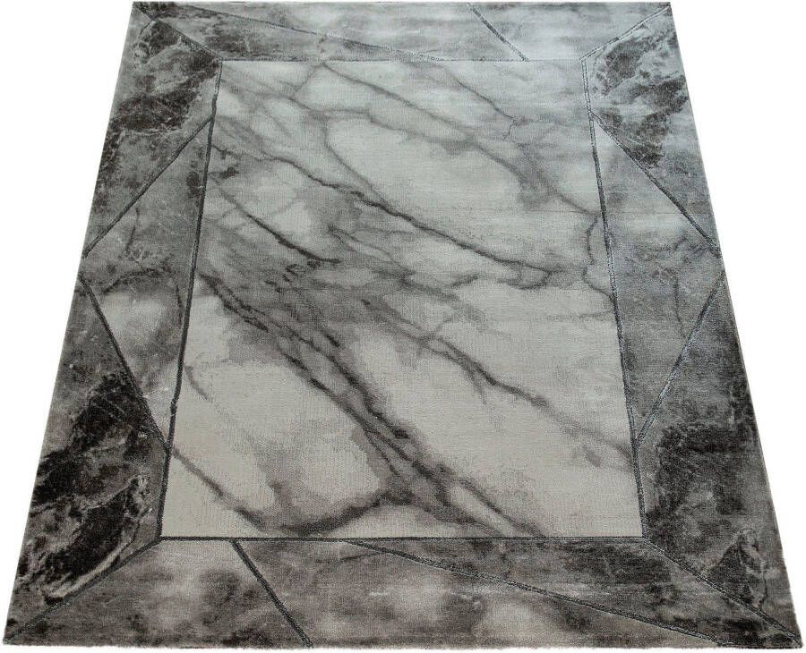 Paco Home Vloerkleed Kracht 525 Korte pool marmer-design met randdessin met goud- zilverkleurige accenten