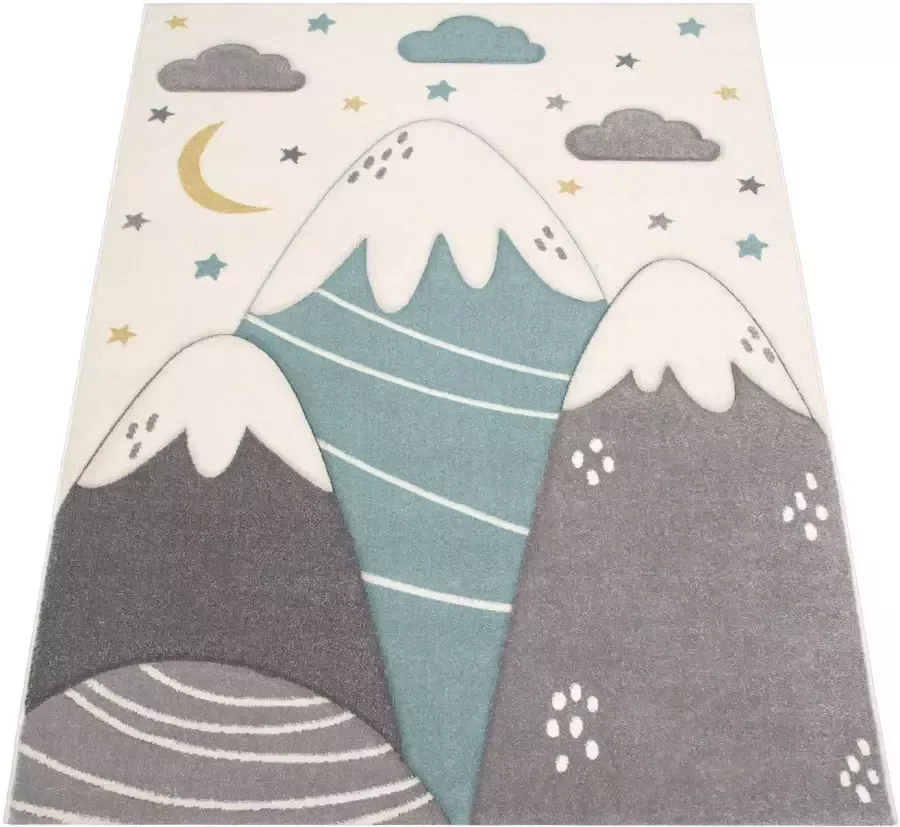 Paco Home Kindervloerkleed Cosmo 707 3d-design schattig motief bergen & sterren pastelkleuren - Foto 2