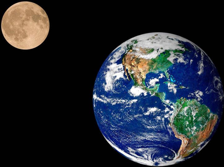 Papermoon Fotobehang Earth and Moon BlueBack 7 banen 350 x 260 cm - Foto 1