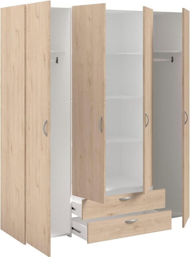 PARISOT VARIA slaapkamerkast Spaanplaat Eiken en wit decor 4 deuren + 2 laden L 159 9 cm x D 51 3 cm x H 185 cm - Foto 4