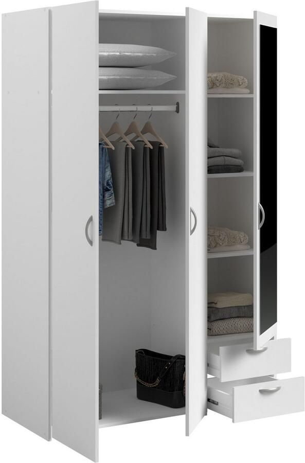 Parisot Varia garderobe Wit decor 3 scharnierende deuren + spiegel + 2 laden L 120 x H 185 x d 51 cm - Foto 3