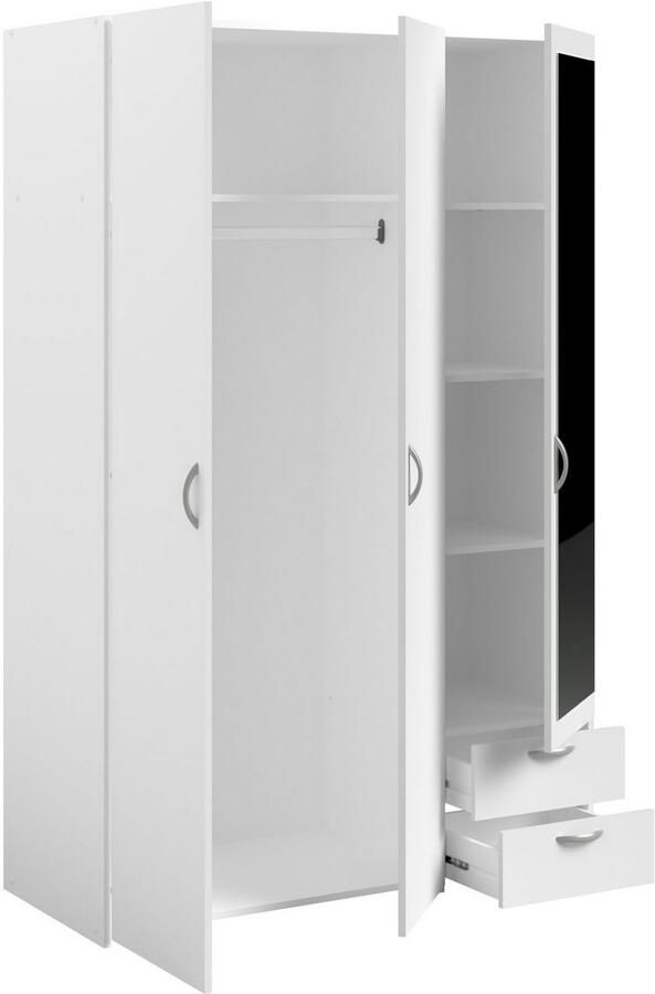 Parisot Varia garderobe Wit decor 3 scharnierende deuren + spiegel + 2 laden L 120 x H 185 x d 51 cm - Foto 4