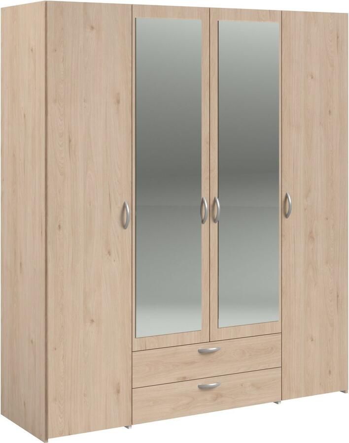 Parisot VARIA kledingkast Eiken en wit decor 4 deuren 2 laden Centrale deuren met spiegels 159 9 x 185 x 51 7 - Foto 2