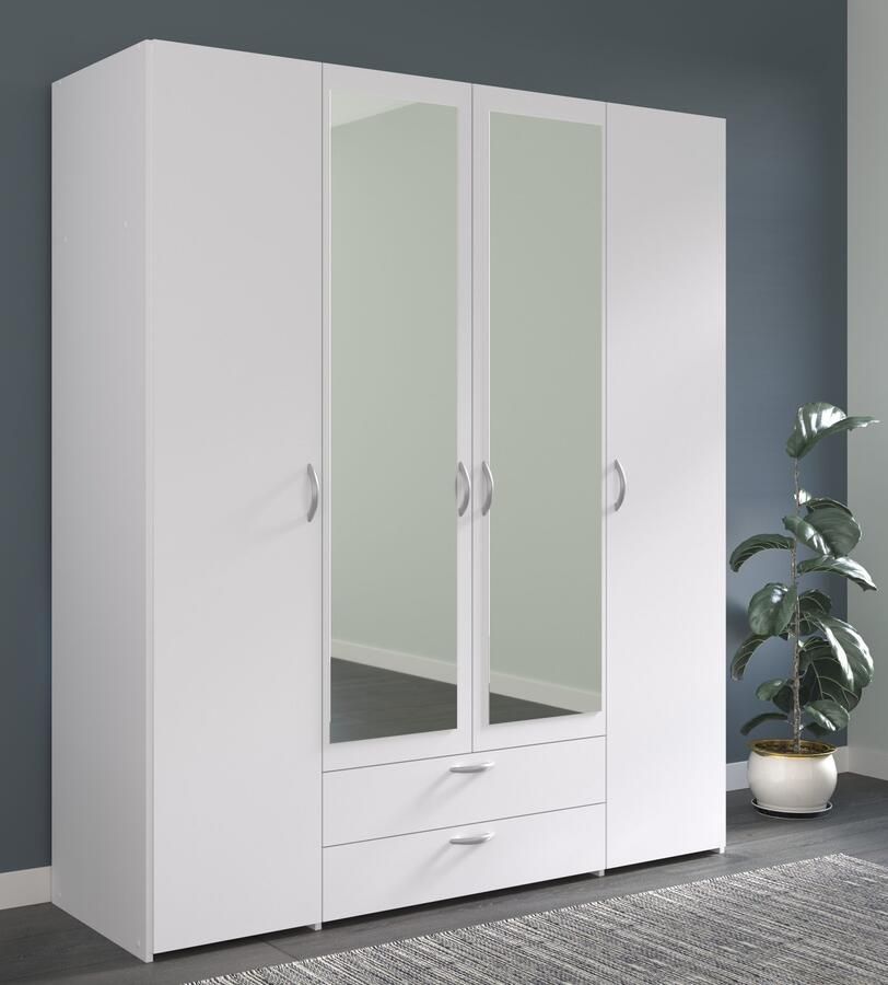 PARISOT Varia garderobe wit decor 4 scharnierende deuren + 2 spiegels + 2 laden l 160 x h 185 x d 51 cm - Foto 4