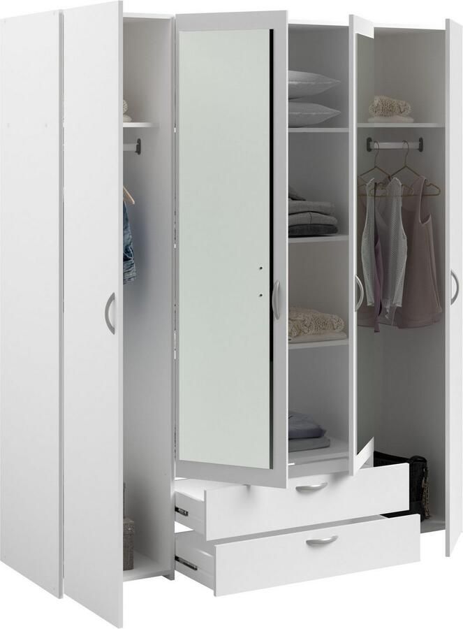 PARISOT Varia garderobe wit decor 4 scharnierende deuren + 2 spiegels + 2 laden l 160 x h 185 x d 51 cm - Foto 3