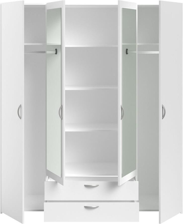PARISOT Varia garderobe wit decor 4 scharnierende deuren + 2 spiegels + 2 laden l 160 x h 185 x d 51 cm