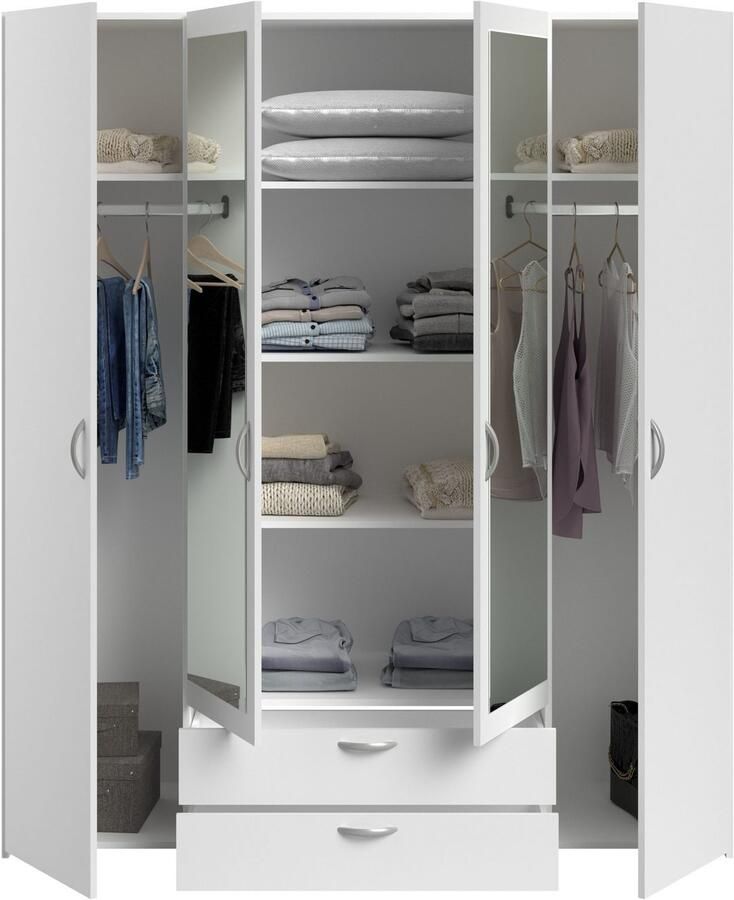 PARISOT Varia garderobe wit decor 4 scharnierende deuren + 2 spiegels + 2 laden l 160 x h 185 x d 51 cm - Foto 2