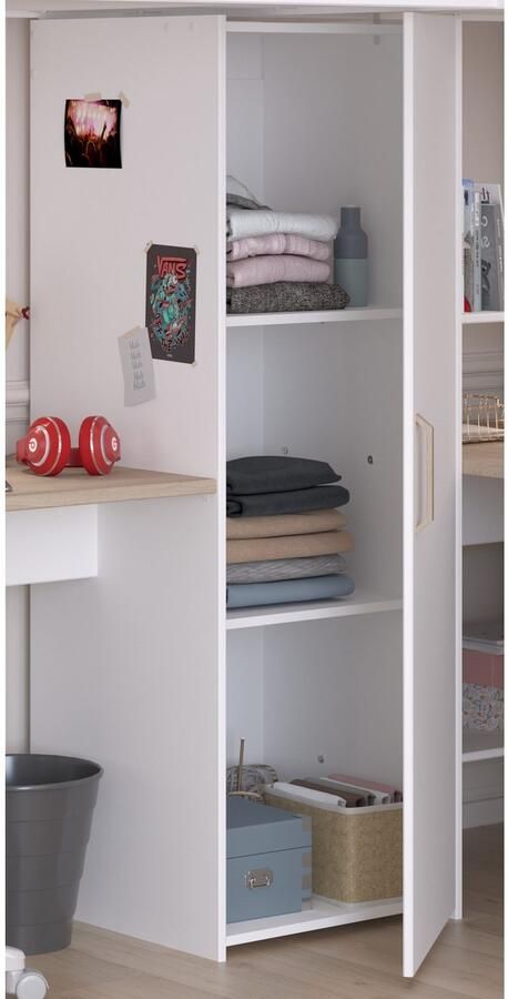 Vente-unique Dubbele hoekhoogslaper 2 x 90 x 200 cm Met opbergruimte en bureaus Wit en naturel LASCANO L 295.7 cm x H 180 cm x D 232.2 cm - Foto 15