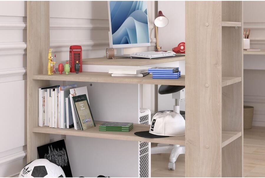 Vente-unique Dubbele hoekhoogslaper 2 x 90 x 200 cm Met opbergruimte en bureaus Wit en naturel LASCANO L 295.7 cm x H 180 cm x D 232.2 cm - Foto 7