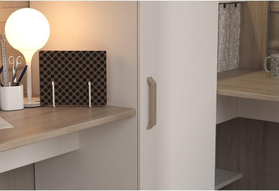 Vente-unique Dubbele hoekhoogslaper 2 x 90 x 200 cm Met opbergruimte en bureaus Wit en naturel LASCANO L 295.7 cm x H 180 cm x D 232.2 cm - Foto 5