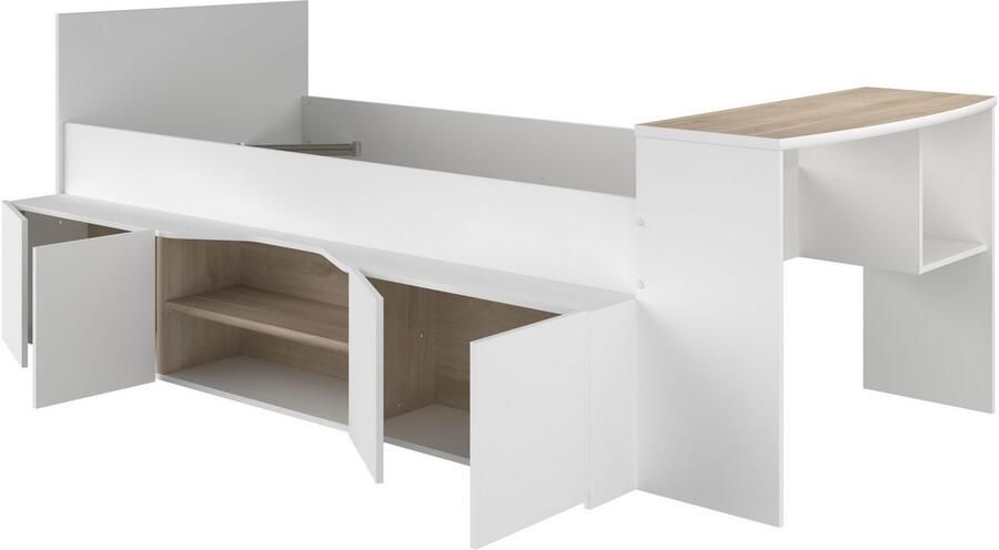 Vente-unique Combinatiebed 90 x 190 200 cm met bureau en opbergruimte Wit en houtlook JOCHIANE L 115.9 cm x H 90 cm x D 240.6 cm - Foto 12