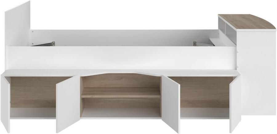 Vente-unique Combinatiebed 90 x 190 200 cm met bureau en opbergruimte Wit en houtlook JOCHIANE L 115.9 cm x H 90 cm x D 240.6 cm - Foto 14