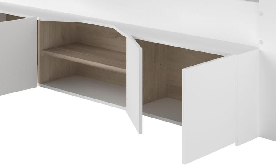 Vente-unique Combinatiebed 90 x 190 200 cm met bureau en opbergruimte Wit en houtlook JOCHIANE L 115.9 cm x H 90 cm x D 240.6 cm - Foto 10