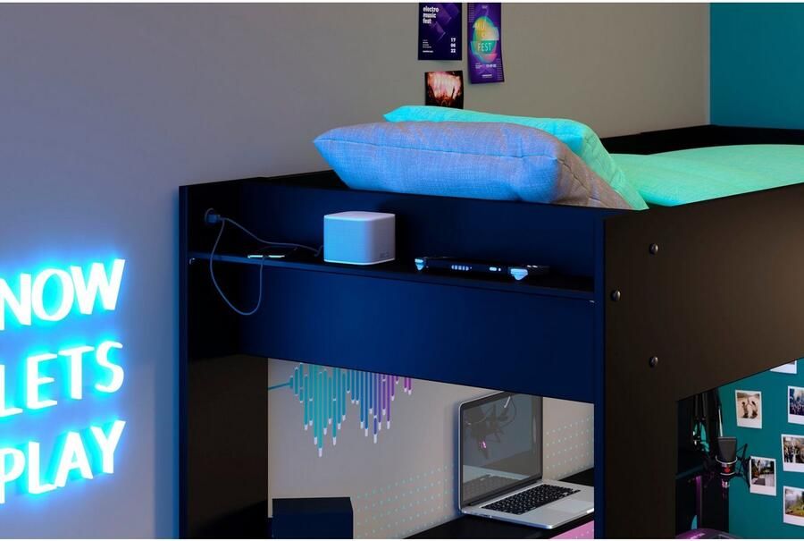 Parisot Hoogslaper Gaming-bed met bureau USB-aansluiting LED veel opbergruimte - Foto 11