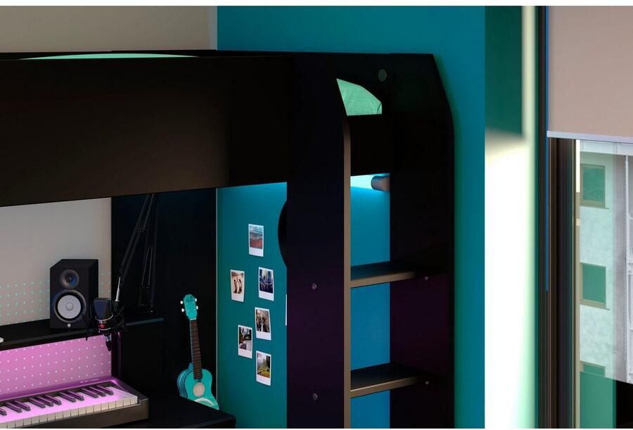 Parisot Hoogslaper Gaming-bed met bureau USB-aansluiting LED veel opbergruimte - Foto 5