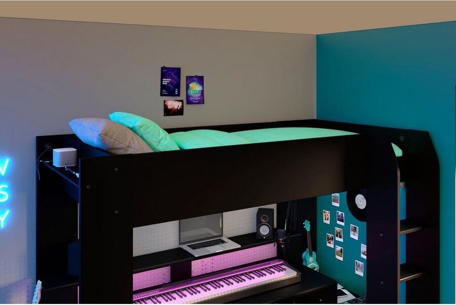 Parisot Hoogslaper Gaming-bed met bureau USB-aansluiting LED veel opbergruimte - Foto 15