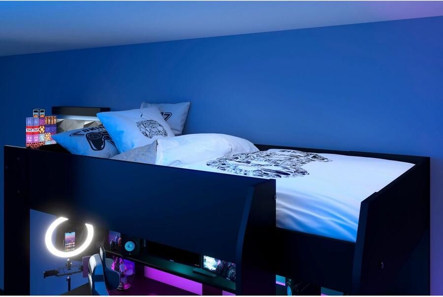 Parisot Hoogslaper Gaming-bed met bureau USB-aansluiting LED veel opbergruimte - Foto 13