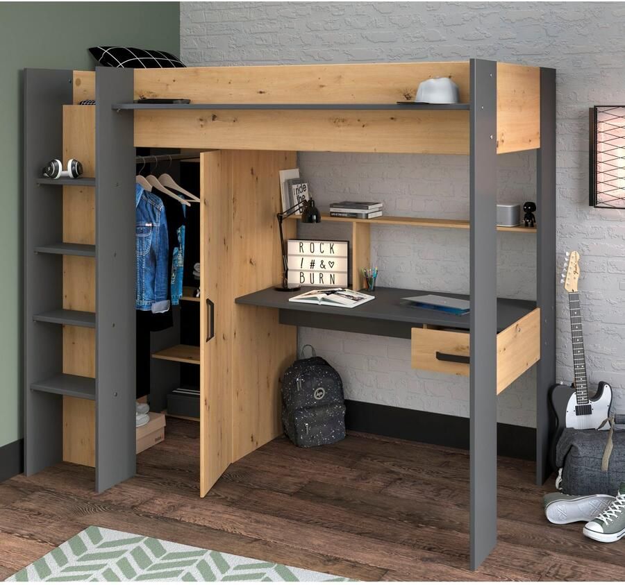 Parisot Hoogslaper Heavy All-in-one met kledingkast bureau ladder bergruimte - Foto 4