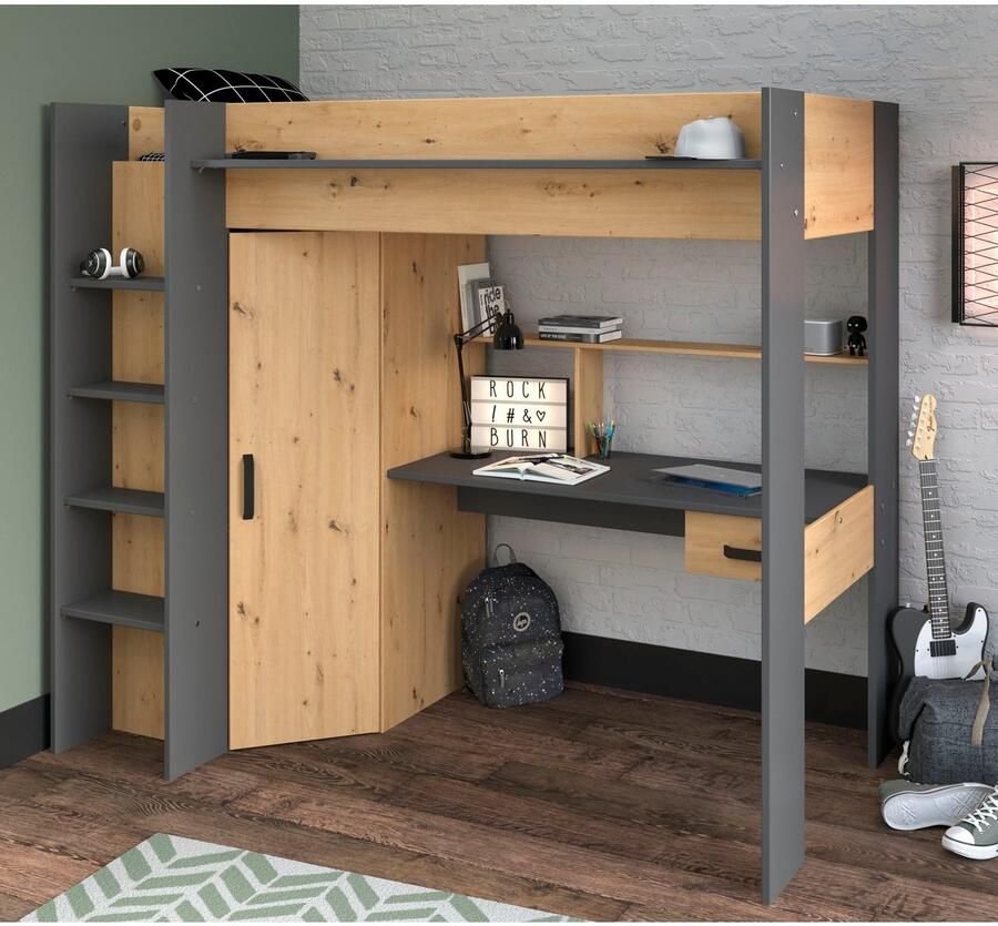 Parisot Hoogslaper Heavy All-in-one met kledingkast bureau ladder bergruimte - Foto 5