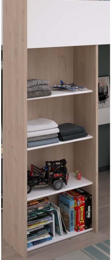 Parisot EMOB Hoogslaper Shelby 90x200cm met bureau wit eik Hoogslapers met bureau Wit; Bruin Spaanplaat Hoogslapers met bureau Eenpersoons Hoogslaper Op voorraad - Foto 13