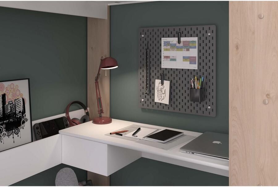 Parisot EMOB Hoogslaper Shelby 90x200cm met bureau wit eik Hoogslapers met bureau Wit; Bruin Spaanplaat Hoogslapers met bureau Eenpersoons Hoogslaper Op voorraad - Foto 10