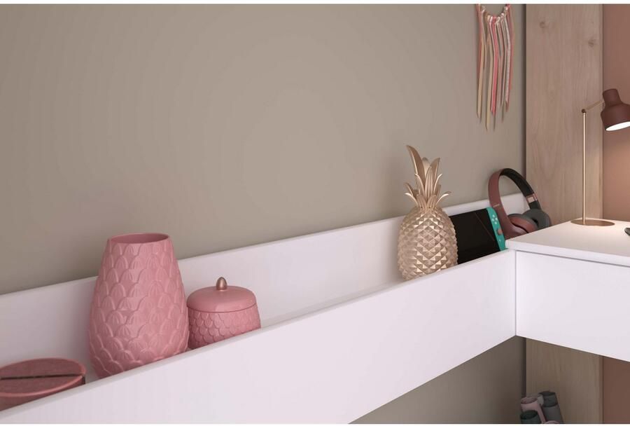 Parisot EMOB Hoogslaper Shelby 90x200cm met bureau wit eik Hoogslapers met bureau Wit; Bruin Spaanplaat Hoogslapers met bureau Eenpersoons Hoogslaper Op voorraad - Foto 7