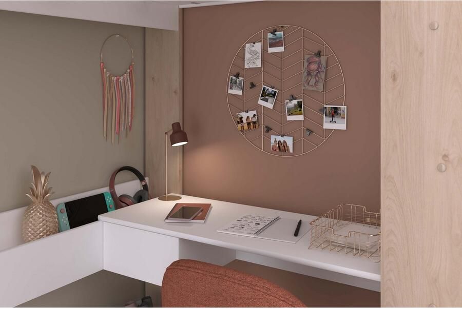 Parisot EMOB Hoogslaper Shelby 90x200cm met bureau wit eik Hoogslapers met bureau Wit; Bruin Spaanplaat Hoogslapers met bureau Eenpersoons Hoogslaper Op voorraad - Foto 12