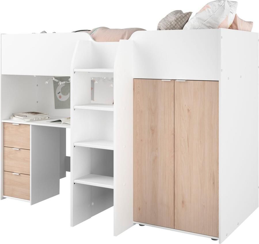 Parisot Lit Combiné avec Bureau Rangements et Penderie 90x200 cm Tom - Foto 2