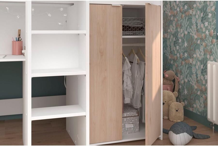 Parisot Lit Combiné avec Bureau Rangements et Penderie 90x200 cm Tom - Foto 8