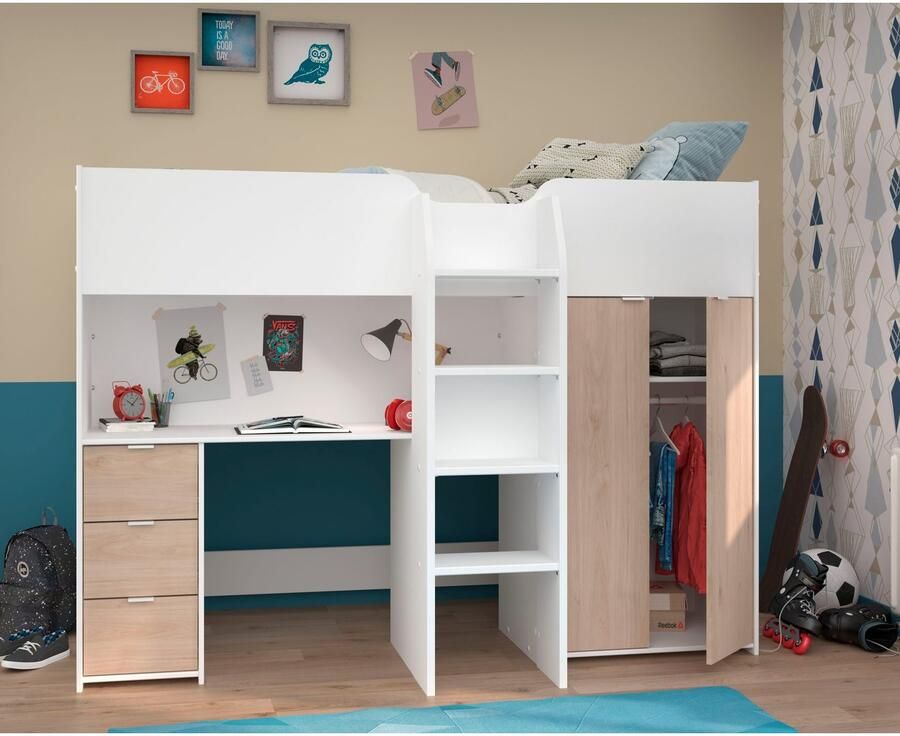 Parisot Lit Combiné avec Bureau Rangements et Penderie 90x200 cm Tom - Foto 5