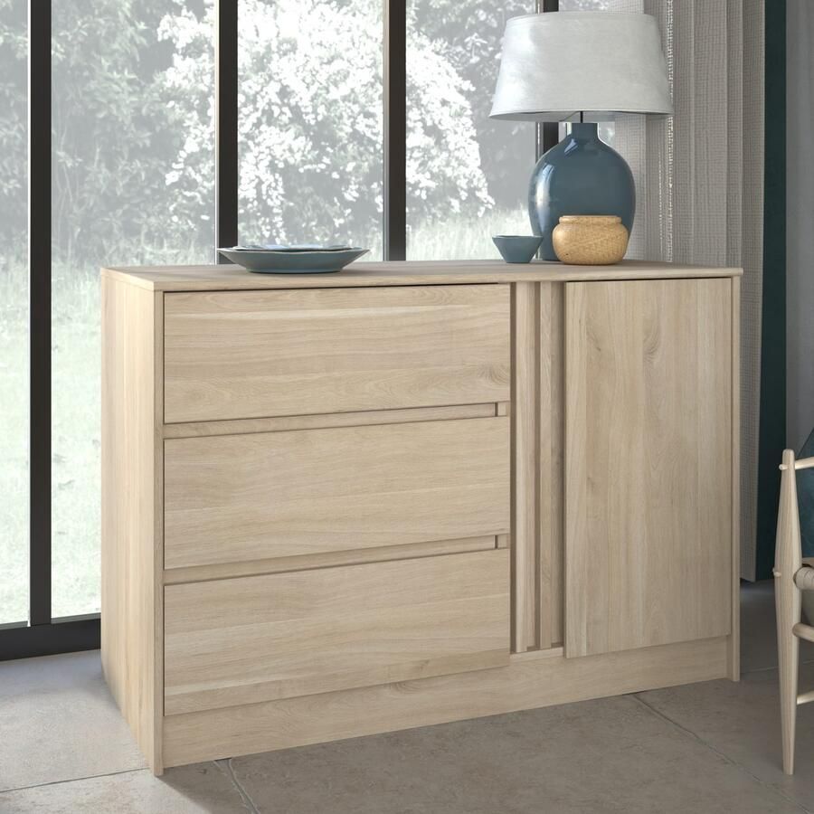 Parisot Commode Tokio 77 cm-3 lades 1 draaideur-eikdecor
