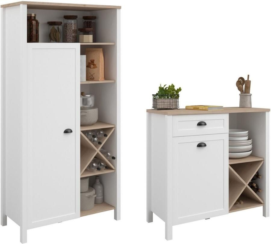 Parisot Kastenset Cottage 1 Veel opbergruimte flessenrek metalen handgrepen MDF melamine gecoat (set 2-delig) - Foto 2