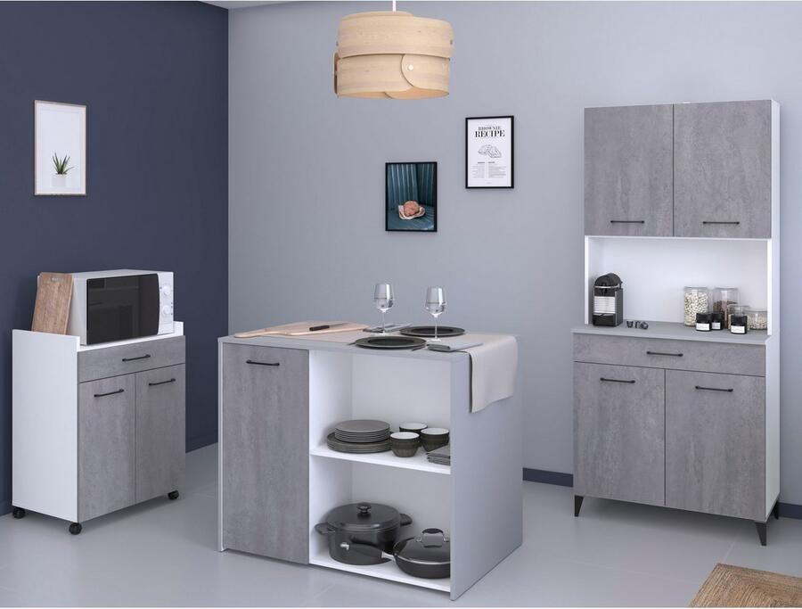 Parisot Kastenset Malice 5 buffet bijkast eiland op wielen Bijzetkast op wielen eiland met zitgelegenheid beton-look (3 stuks) - Foto 4