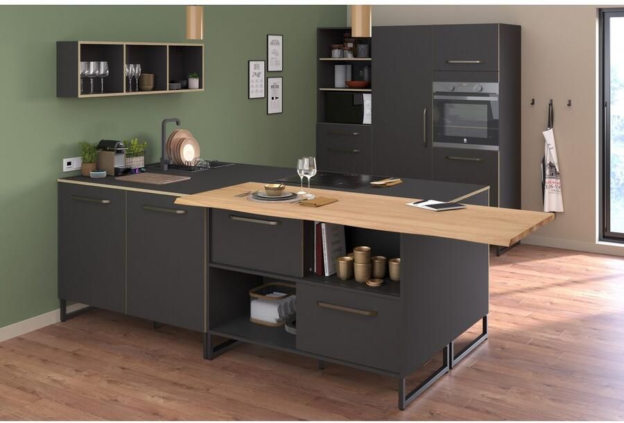 Parisot Kastenset Wave 1 Keuken kast buffetset keuken Deuren met softclose functie werkblad van eiken gefineerd (set 9 stuks) - Foto 7