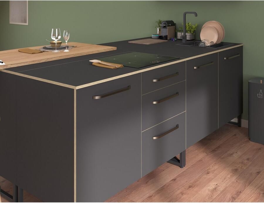 Parisot Kastenset Wave 1 Keuken kast buffetset keuken Deuren met softclose functie werkblad van eiken gefineerd (set 9 stuks) - Foto 5