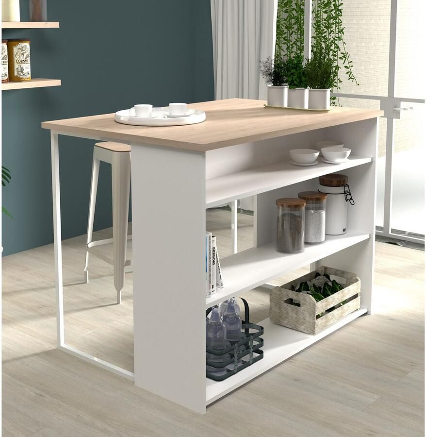 EKIPA WORK Keukeneiland Jackson eiken en wit decor 116x90x81 cm 116 x D 90 x 81 cm - Foto 3