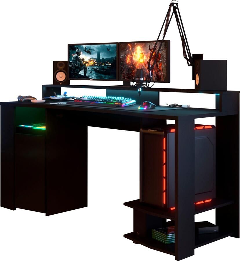PARISOT Recht LED-gamingbureau Zwart B 152 x D 61 5 x H 86 7 cm Grote speelruimte GAMING - Foto 7